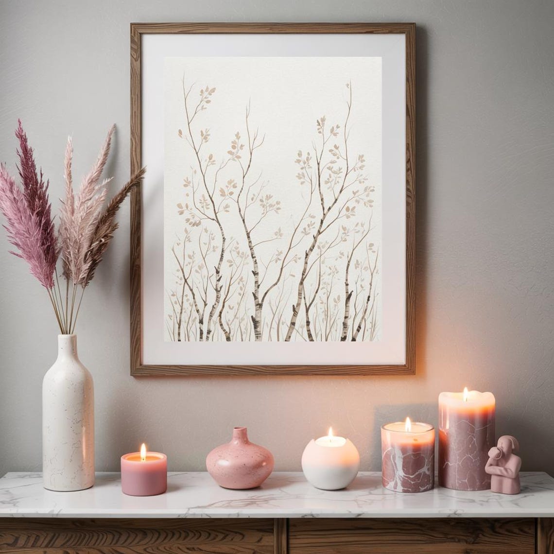 Birch Saplings Sparse Leaves Neutral Minimalist Botanical Poster - Image 2