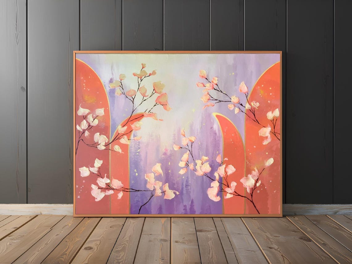 Dried Cherry Blossom Flakes Minimalistic Art Print Nature Decor Wall Room - Image 2
