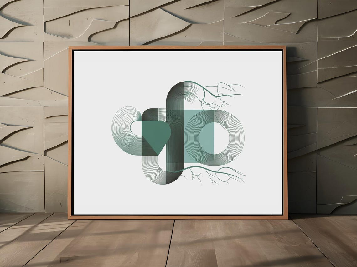 Minimalist Teal Geometric Line Art Abstract Shapes Wall Poster - Image 3