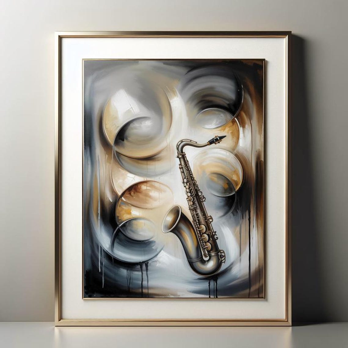 Neutral Tone Abstract Saxophone With Soft Gray Swirls Art Poster