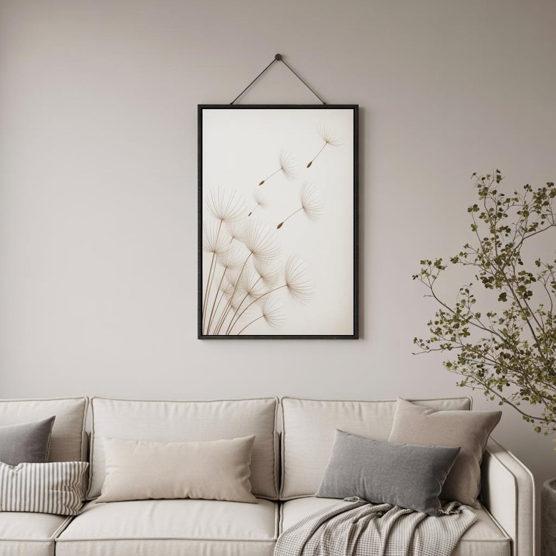 Dandelion Seeds In Flight Minimalist White Nature Art Poster - Image 3