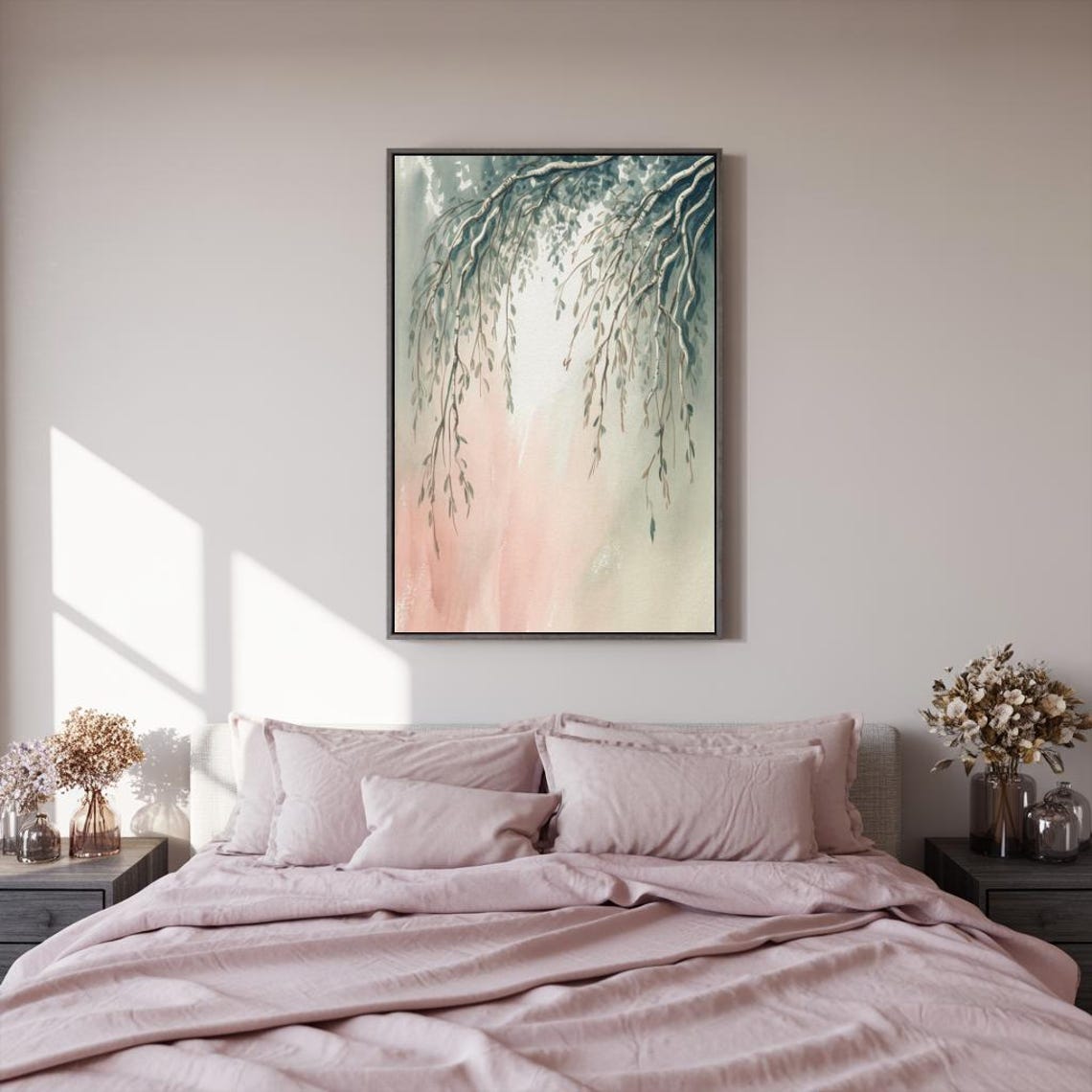 Weeping Willow Branches Blush Pink Watercolor Botanical Poster - Image 3