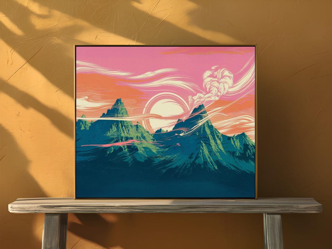 Mountain Peaks Sunrise Minimalistic Art Print Nature Decor Wall Room - Image 2