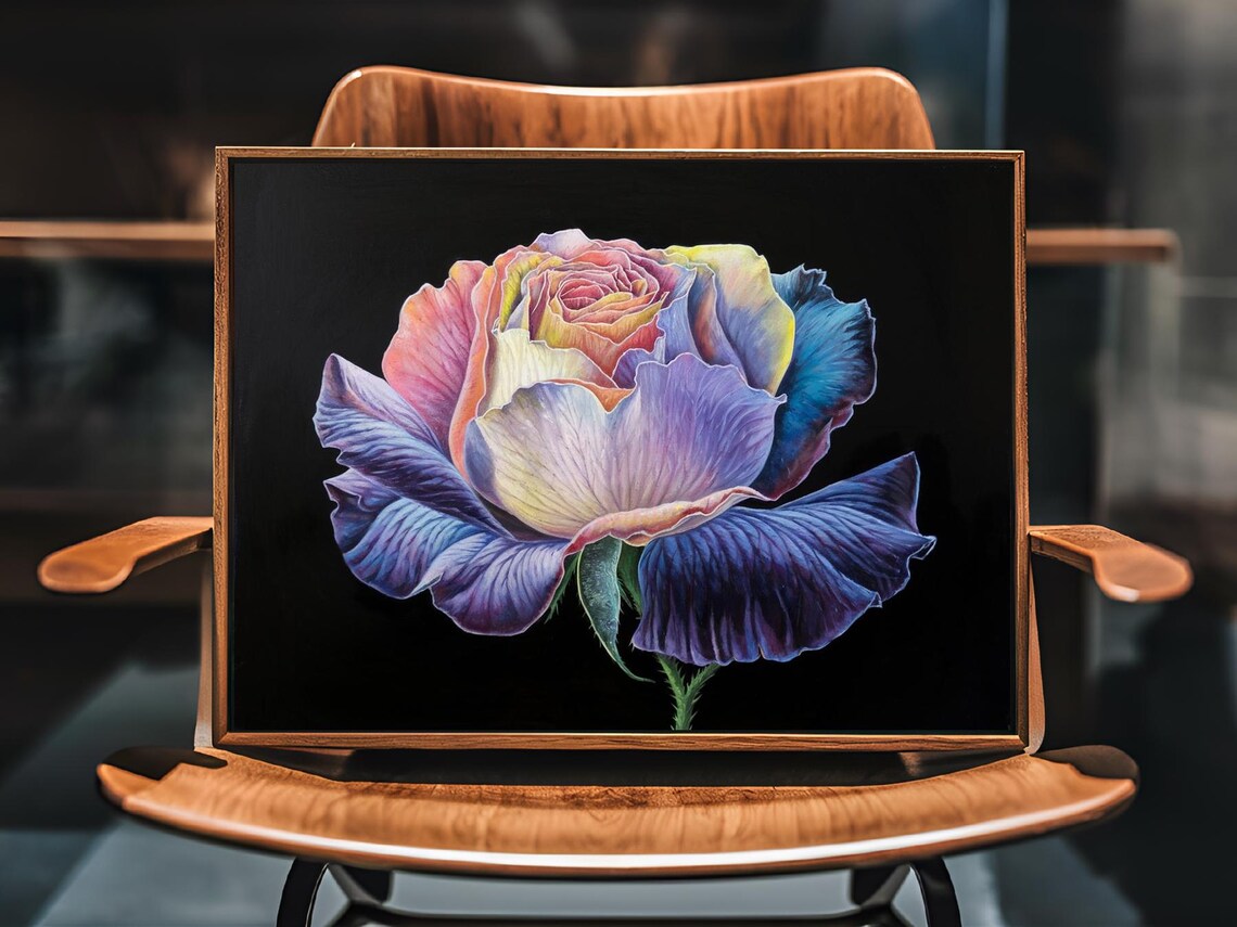 Juliet Rose Full Bloom Purple Pink Yellow Petals Floral Poster - Image 3
