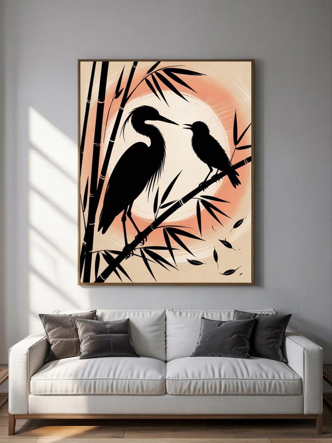 Heron And Bird Silhouettes Zen Bamboo Print