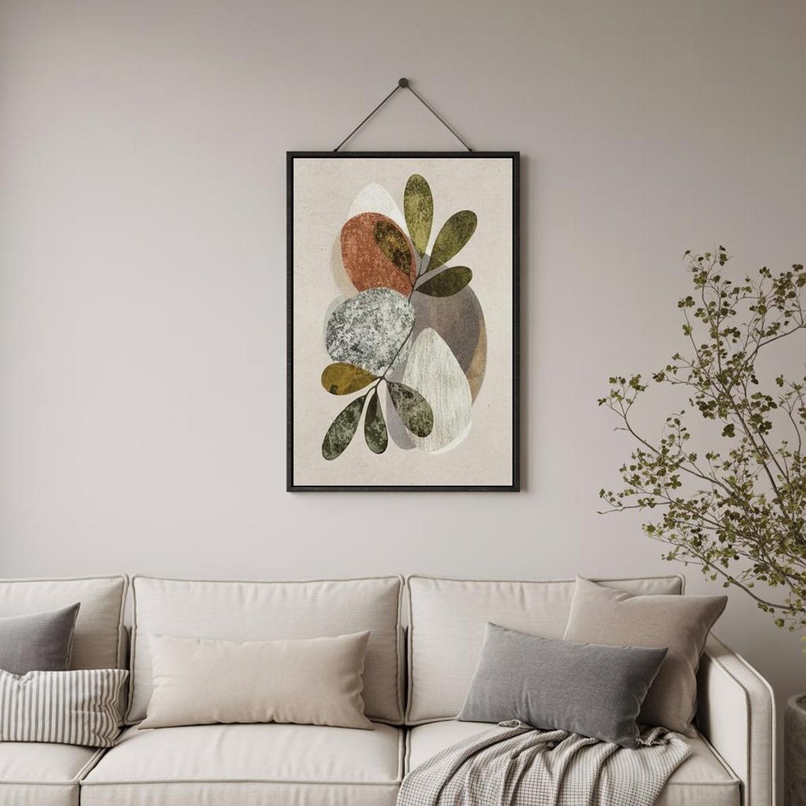 Earthy Abstract Botanical Minimal Neutral Leaf Decor Wall Art - Image 3