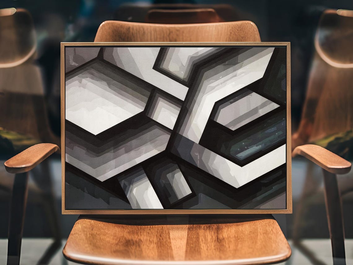 Monochrome Geometric Intertwine 3D Shapes Black White Wall Art - Image 2