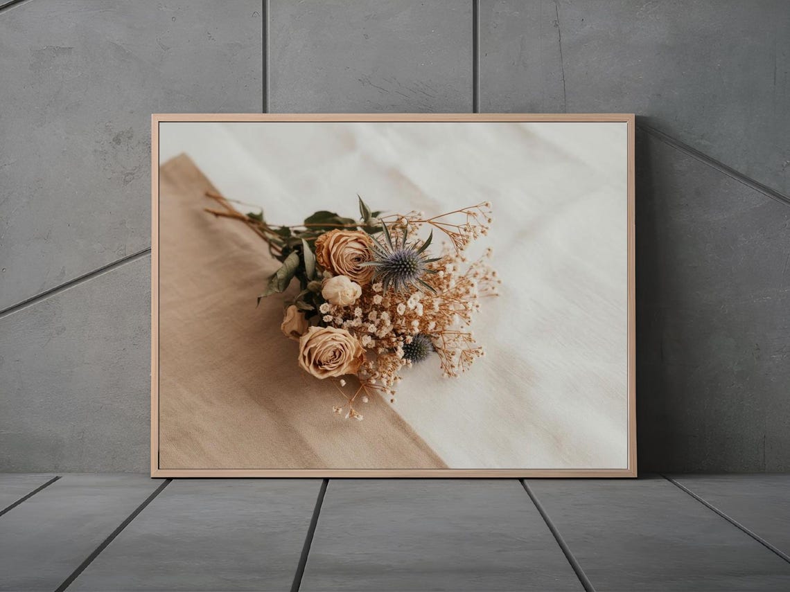 Dried Flower Bouquet Neutral Floral Rustic Beige Photo Wall Art