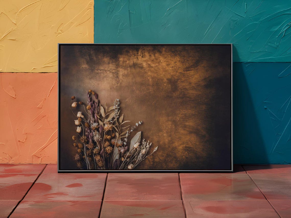 Dried Wildflower Bouquet Dark Bronze Still Life Moody Art Print - Image 3