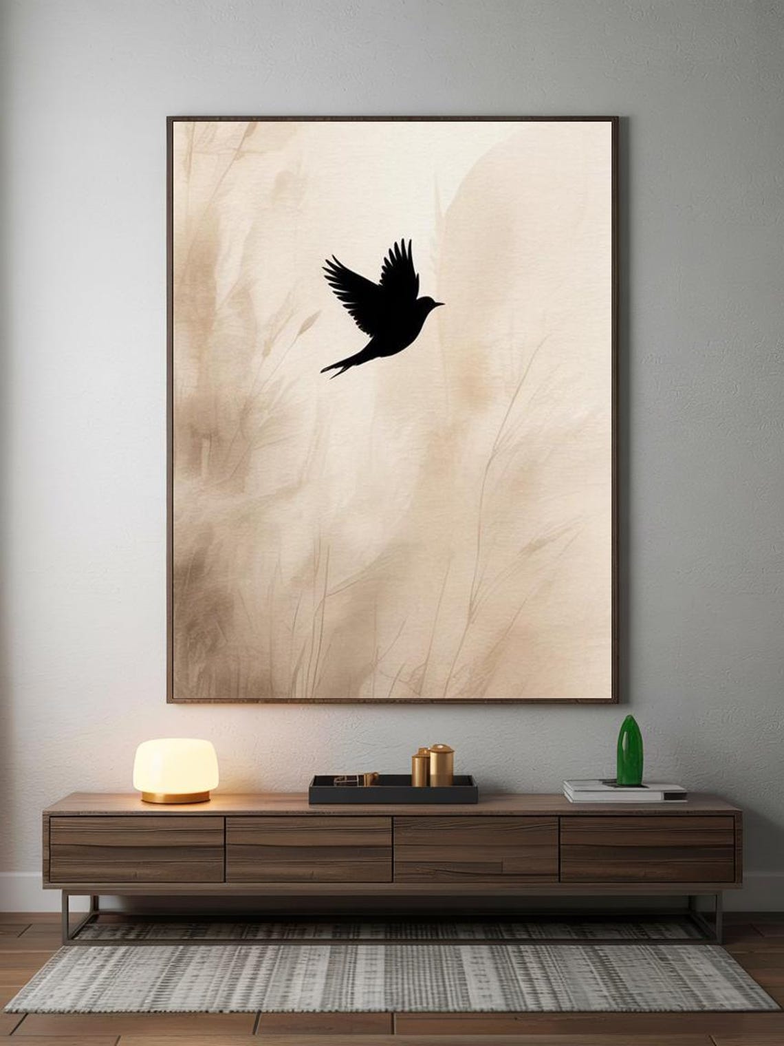 Soaring Bird Silhouette Black On Beige Minimalist Nature Poster