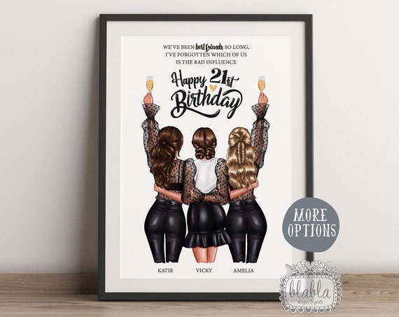 21st Birthday Gift 3 Friends Friend Birthday Gift Best Friend Gift Friend Gift Friend Wall Art Birthday Gift Personalised Gift