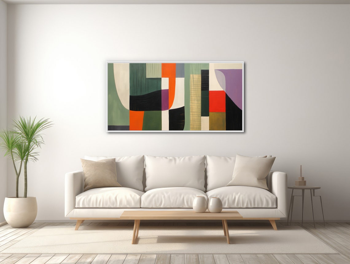 Large Mid Century Wall Art Framed Print Midcentury Modern Abstract Painting Large Geometric Artwork Retro Vision 1 - Image 3