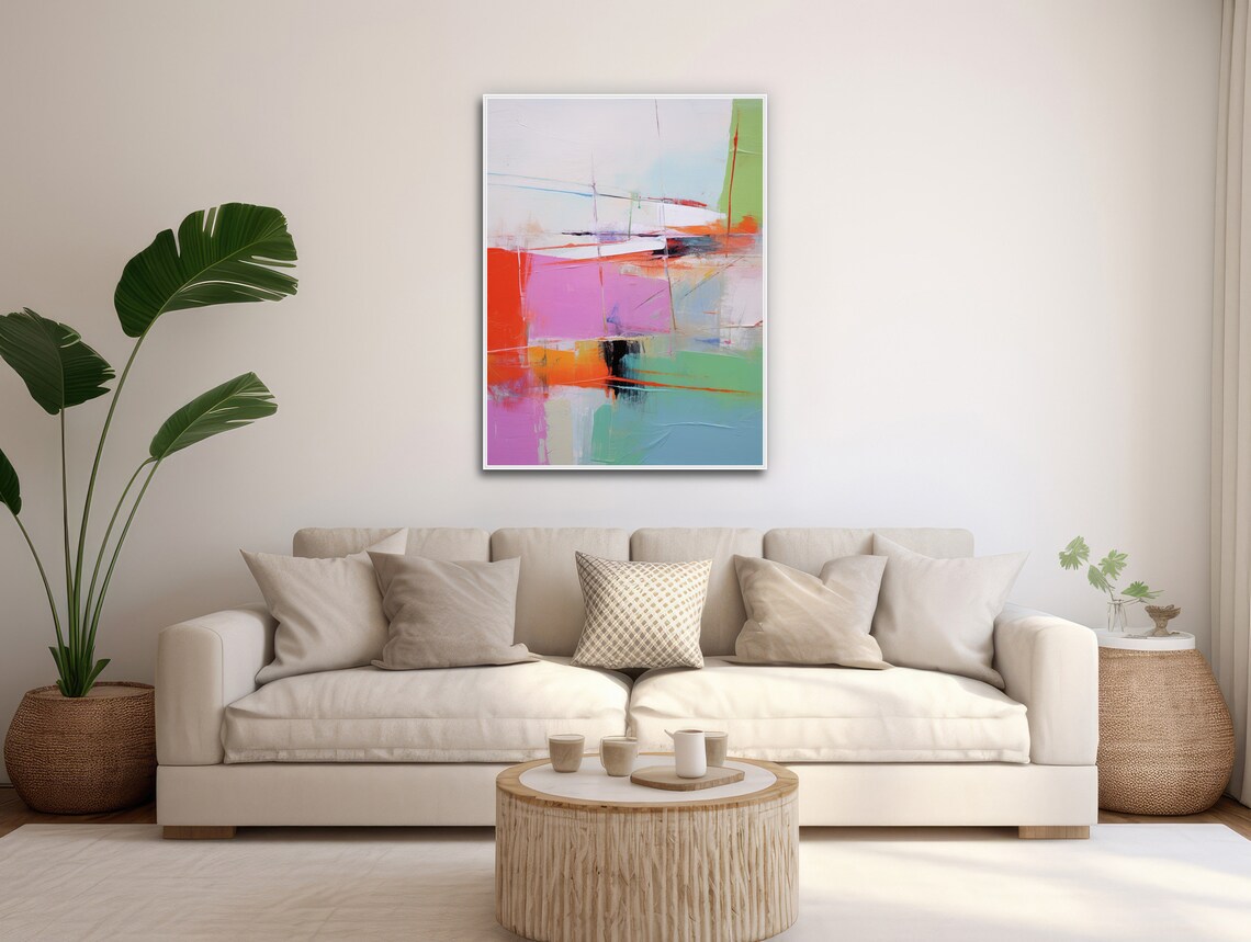 Large Abstract Wall Art Framed Print Modern Abstract Painting Extra Large Mint Orange Purple Artwork Inception 2 - Image 3