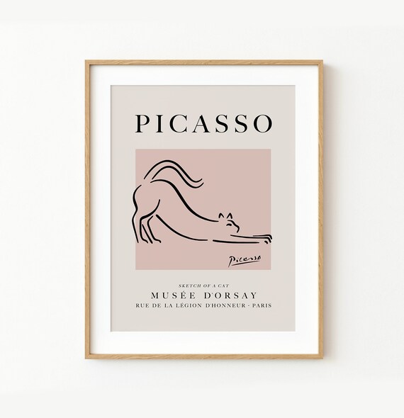 Picasso-Inspired Cat Line Art Art Print