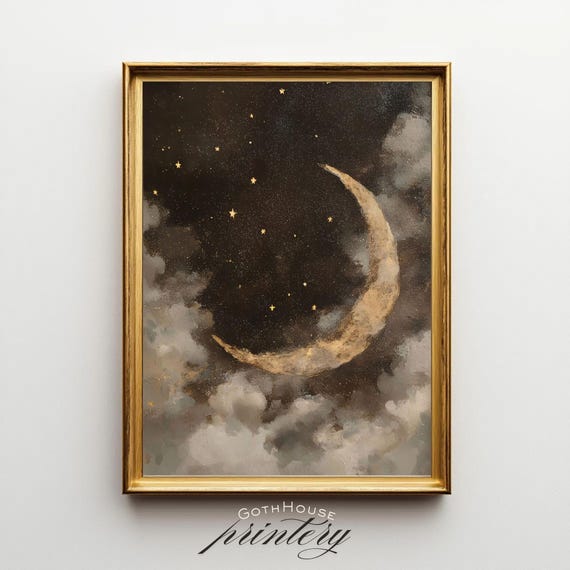 Crescent Moon Art Print, Dark Academia Decor