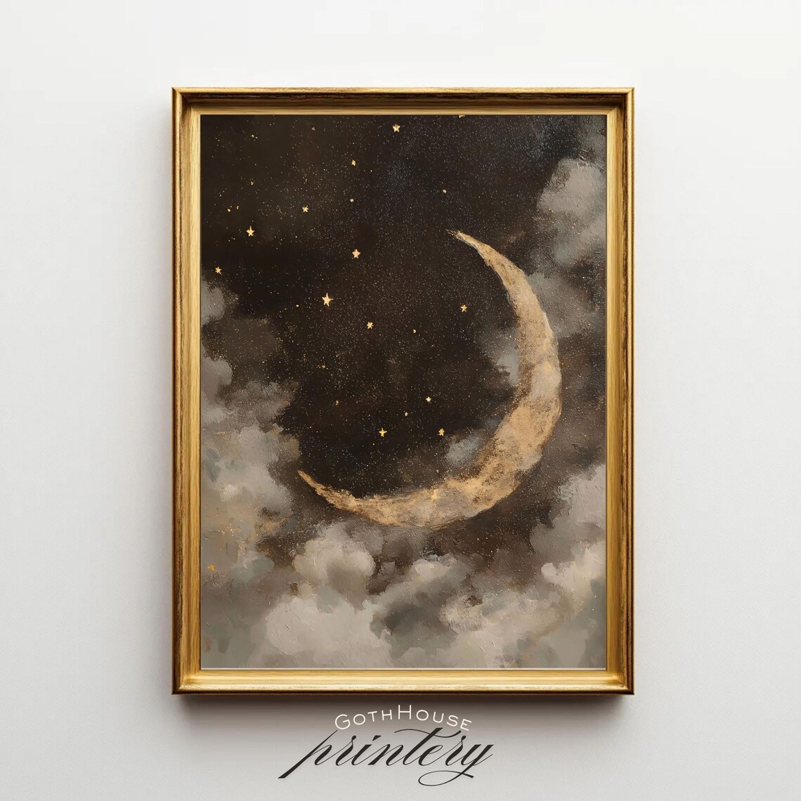 Crescent Moon Art Print, Dark Academia Decor