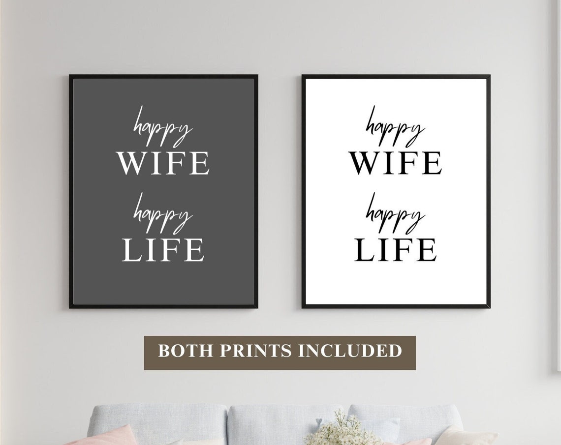 Happy Wife Happy Life Print Bedroom Wall Decor Fun Sayings Quote Print Gift For Wife Funny Quote Wall Art Gifts For Wife