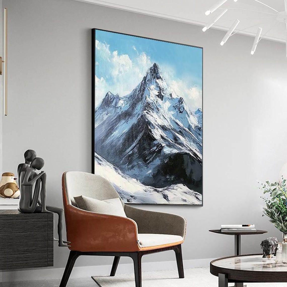 Snow Capped Mountain Peak Under Clear Blue Sky Vertical Art Poster - Image 5