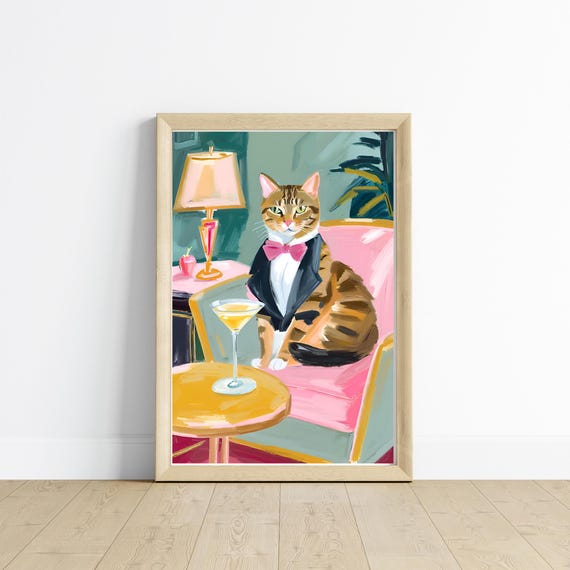 Tiger Stripe Tabby Cat Bartender, Bar Cart Decor