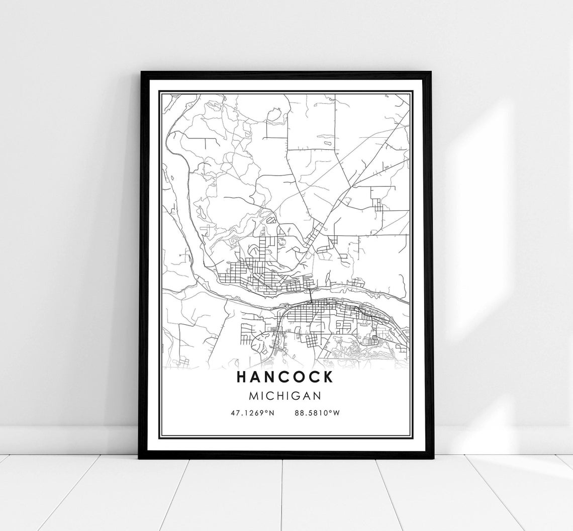 Hancock Michigan Minimalist City Map With Coordinates Wall Art