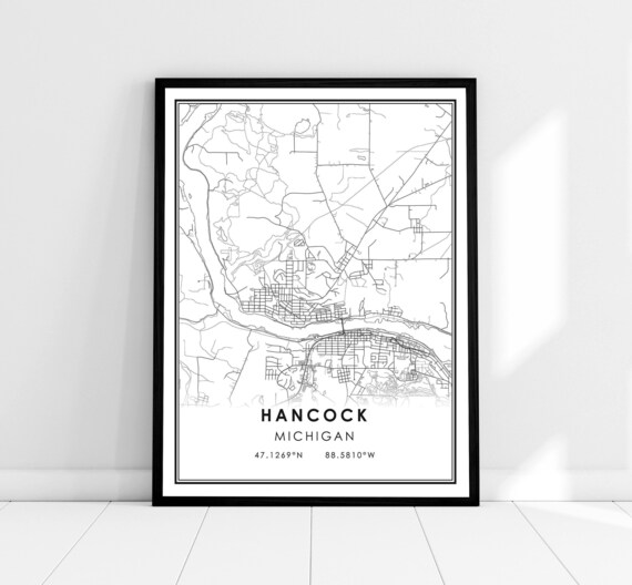 Hancock Michigan Minimalist City Map With Coordinates Wall Art
