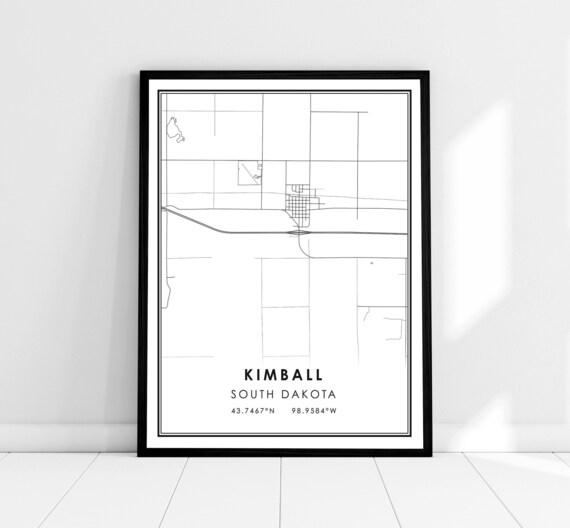 Kimball South Dakota Minimalist City Street Map Modern Art Poster