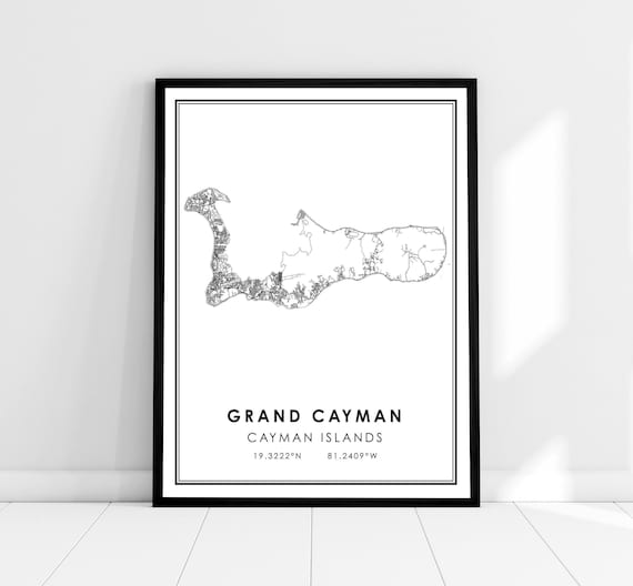 Grand Cayman Map Print, Island Travel Poster