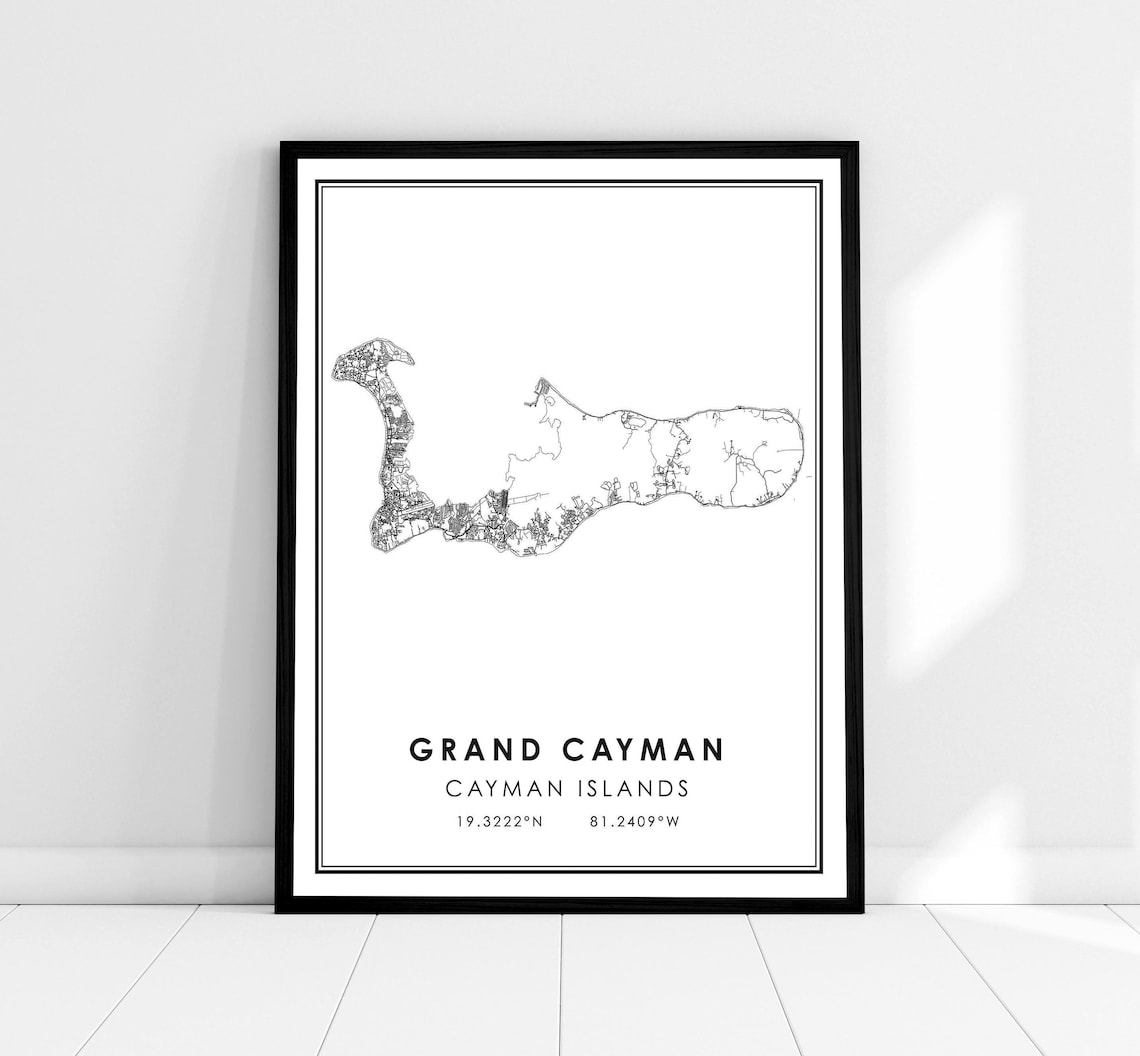 Grand Cayman Map Print, Island Travel Poster
