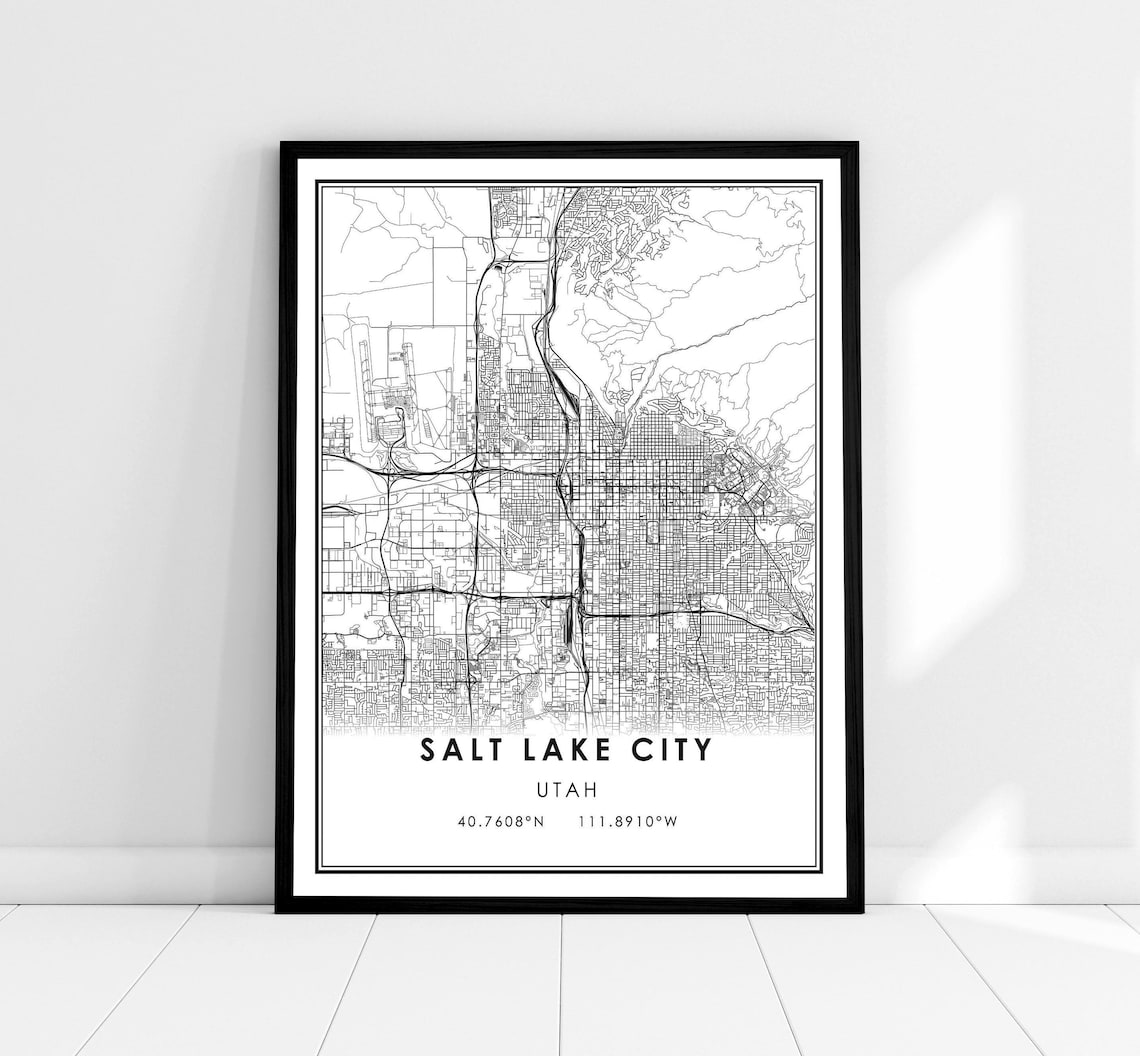 Salt Lake City Map Travel Poster, Utan Road