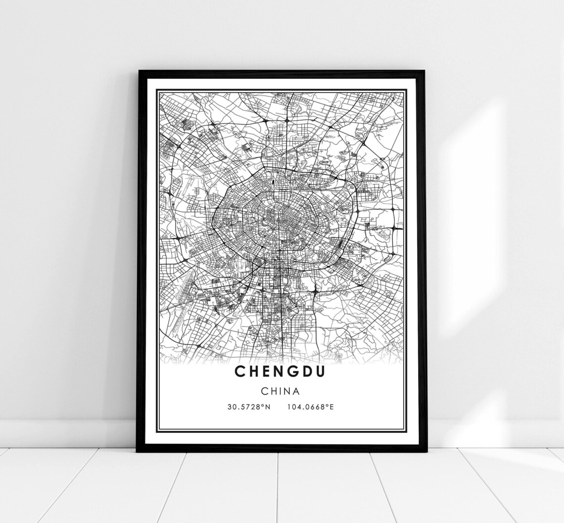 Chengdu Map Print Poster, China City Travel Art