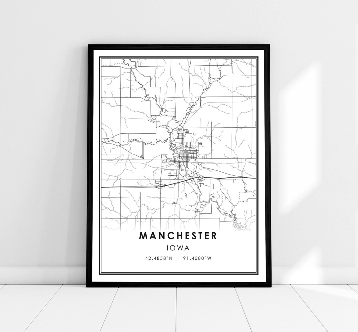 Manchester Map Print Poster, Iowa City Travel Art