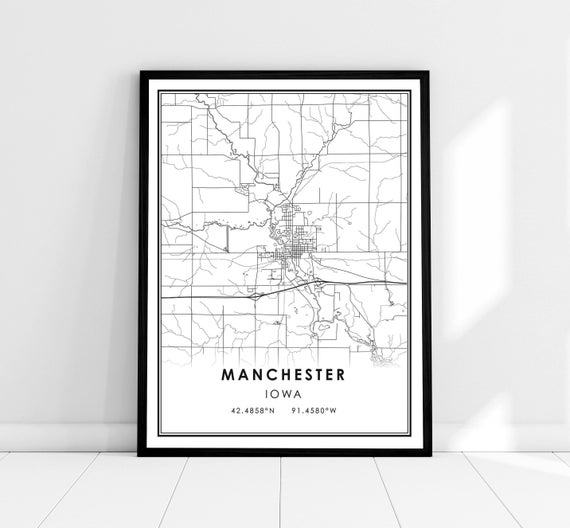 Manchester Map Print Poster, Iowa City Travel Art
