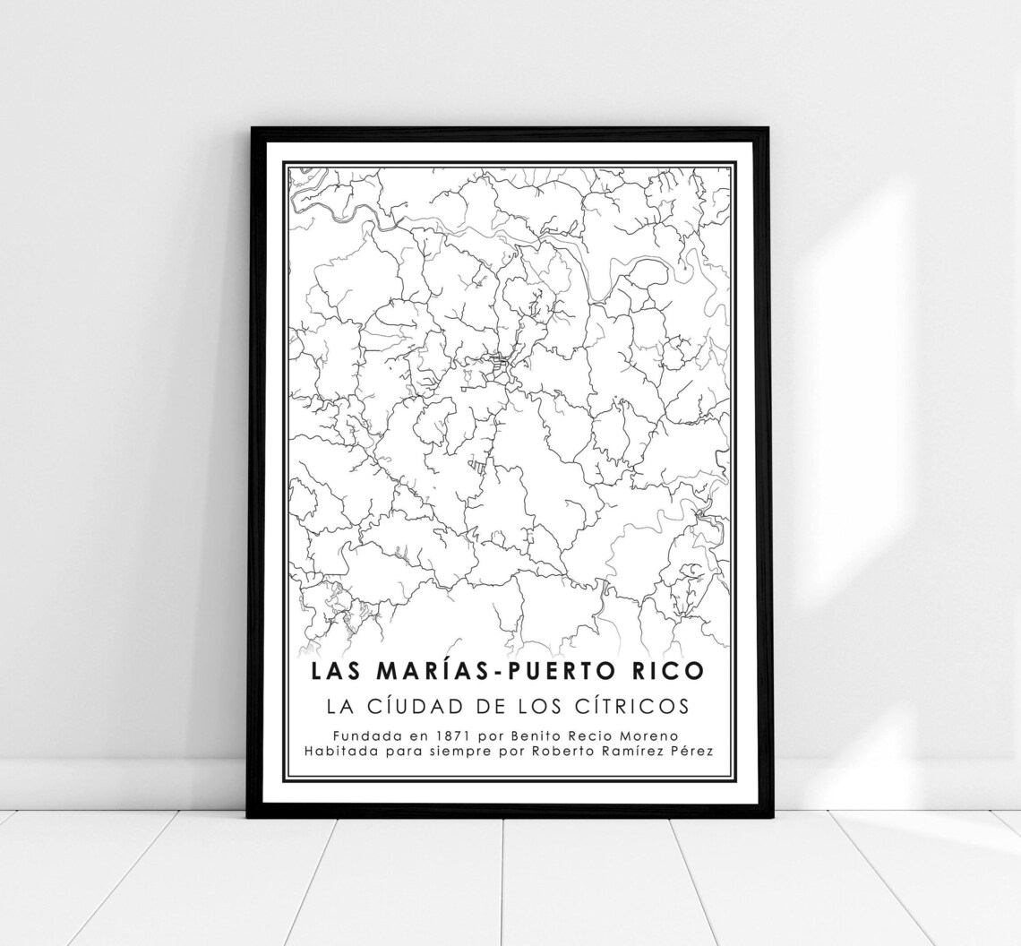 Las Marias Puerto Rico Citrus Capital City Map Personalized Wall Print