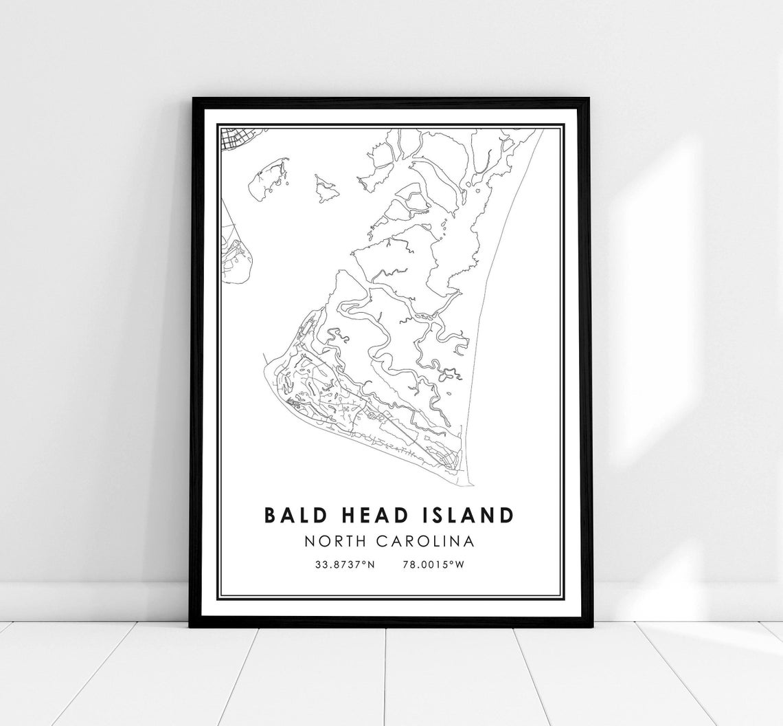Bald Head Island North Carolina Minimalist Map Line Art Decor Poster