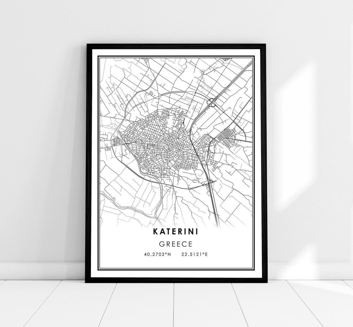 Katerini Greece Minimalist City Street Map Decor Modern Wall Art