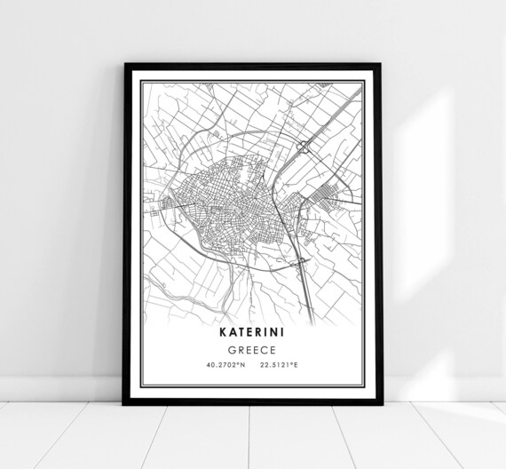 Katerini Greece Minimalist City Street Map Decor Modern Wall Art