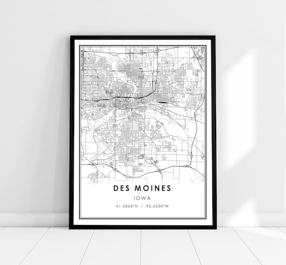 Des Moines Map Print, Iowa City Travel Poster