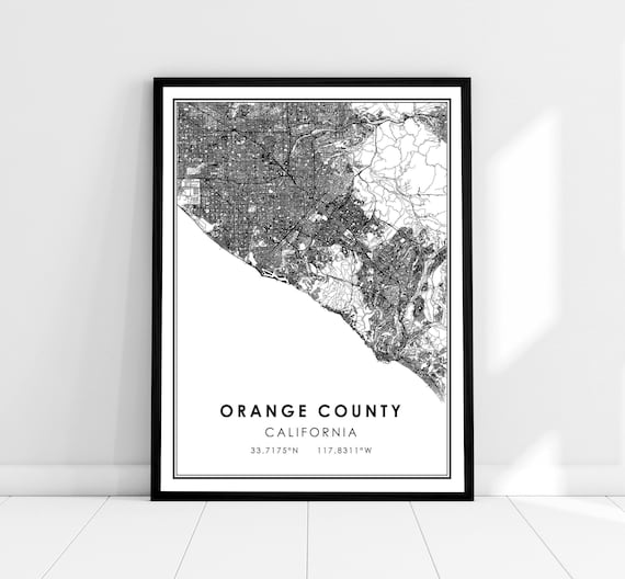 Orange County Map, Travel Poster Print