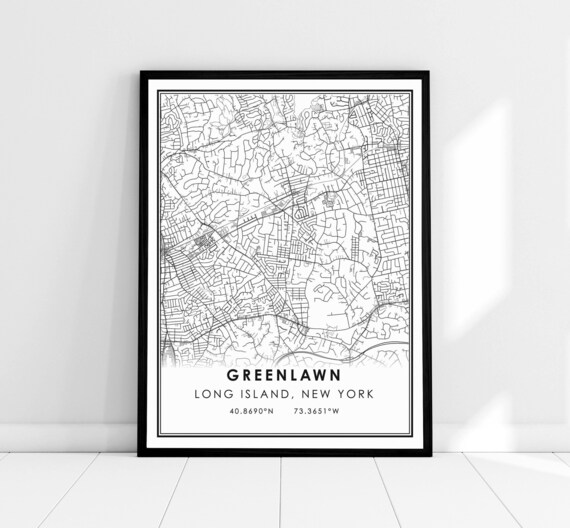 Greenlawn Long Island New York Custom City Street Map Poster