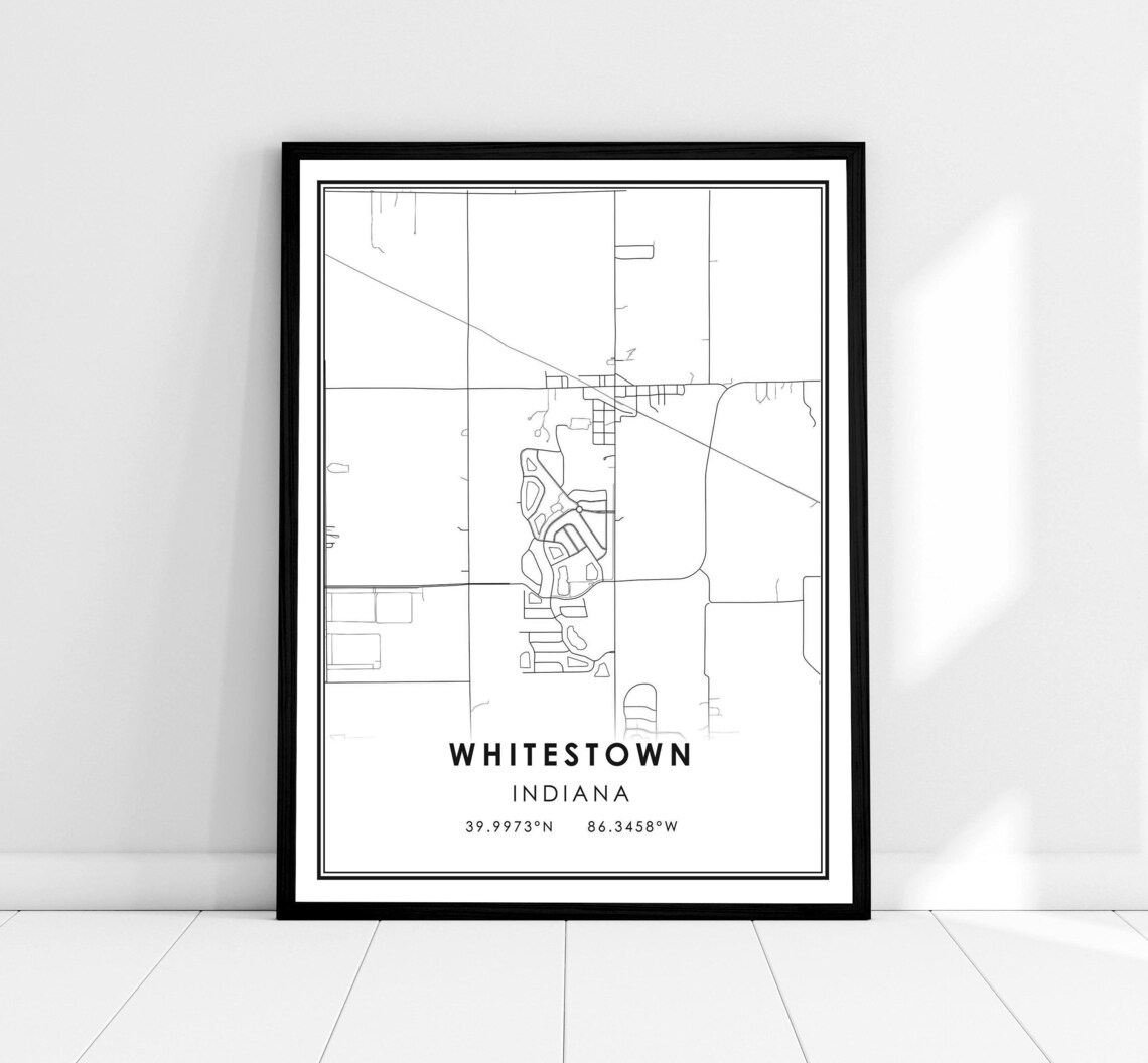 Whitestown Map Poster, Indiana City Travel Print