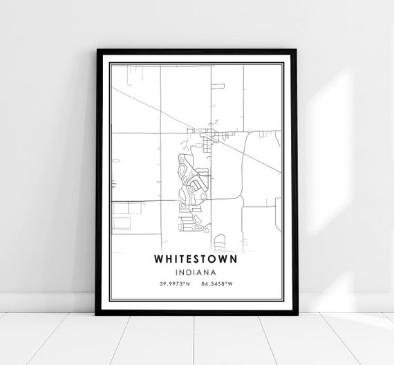 Whitestown Map Poster, Indiana City Travel Print
