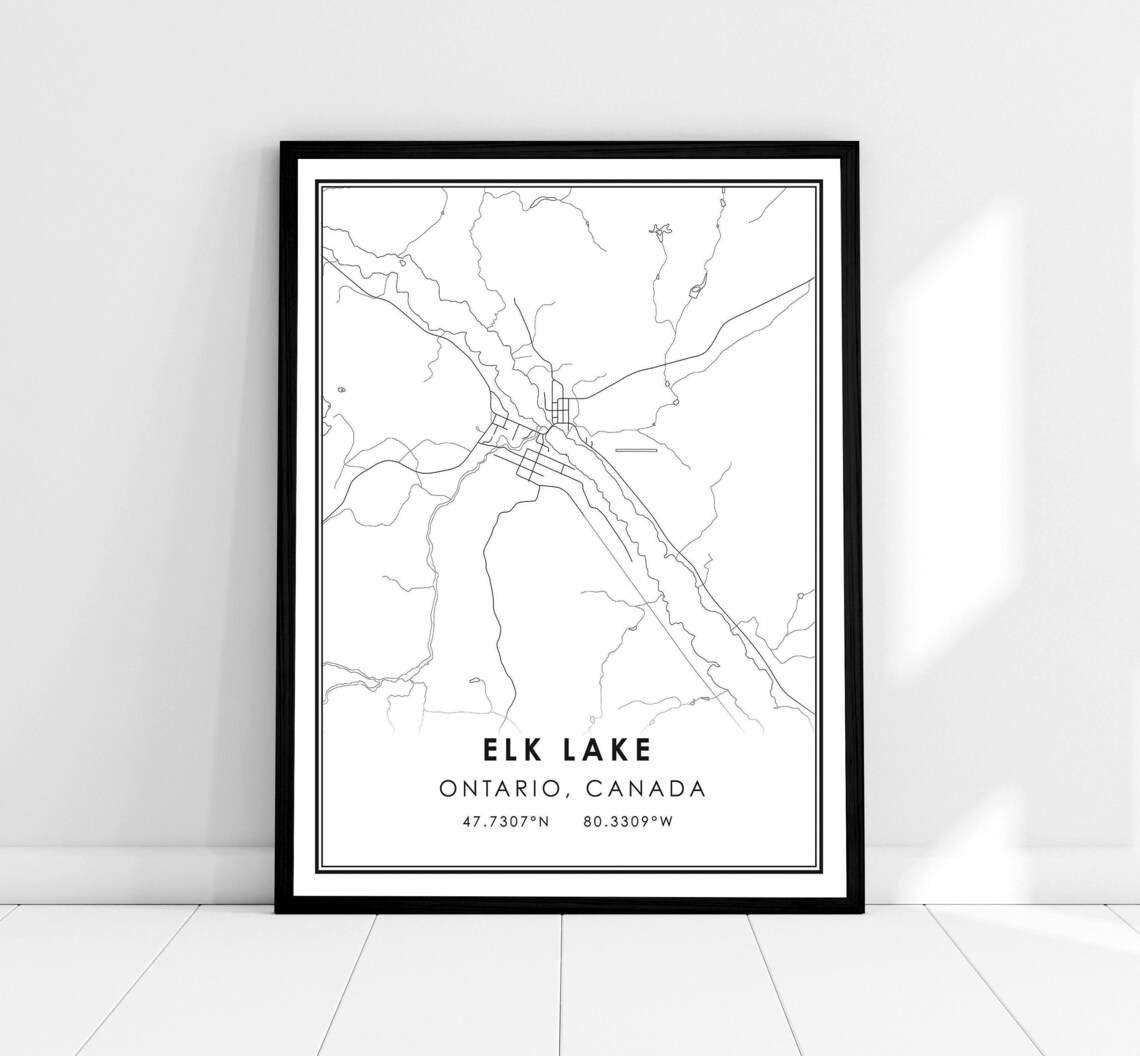 Elk Lake Ontario Canada Minimalist Town Street Map Art Print