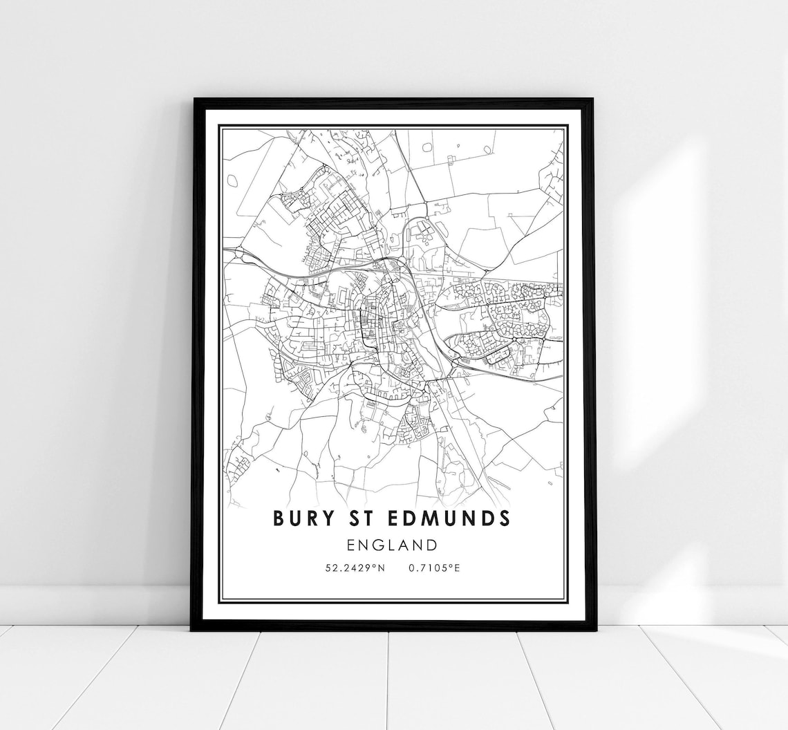 Bury St Edmunds Map Poster, England City Travel Print