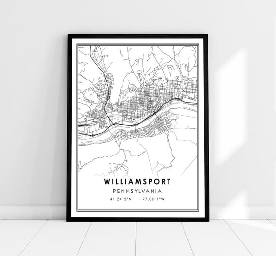 Williamsport Map Print, Pennsylvania City Travel Poster