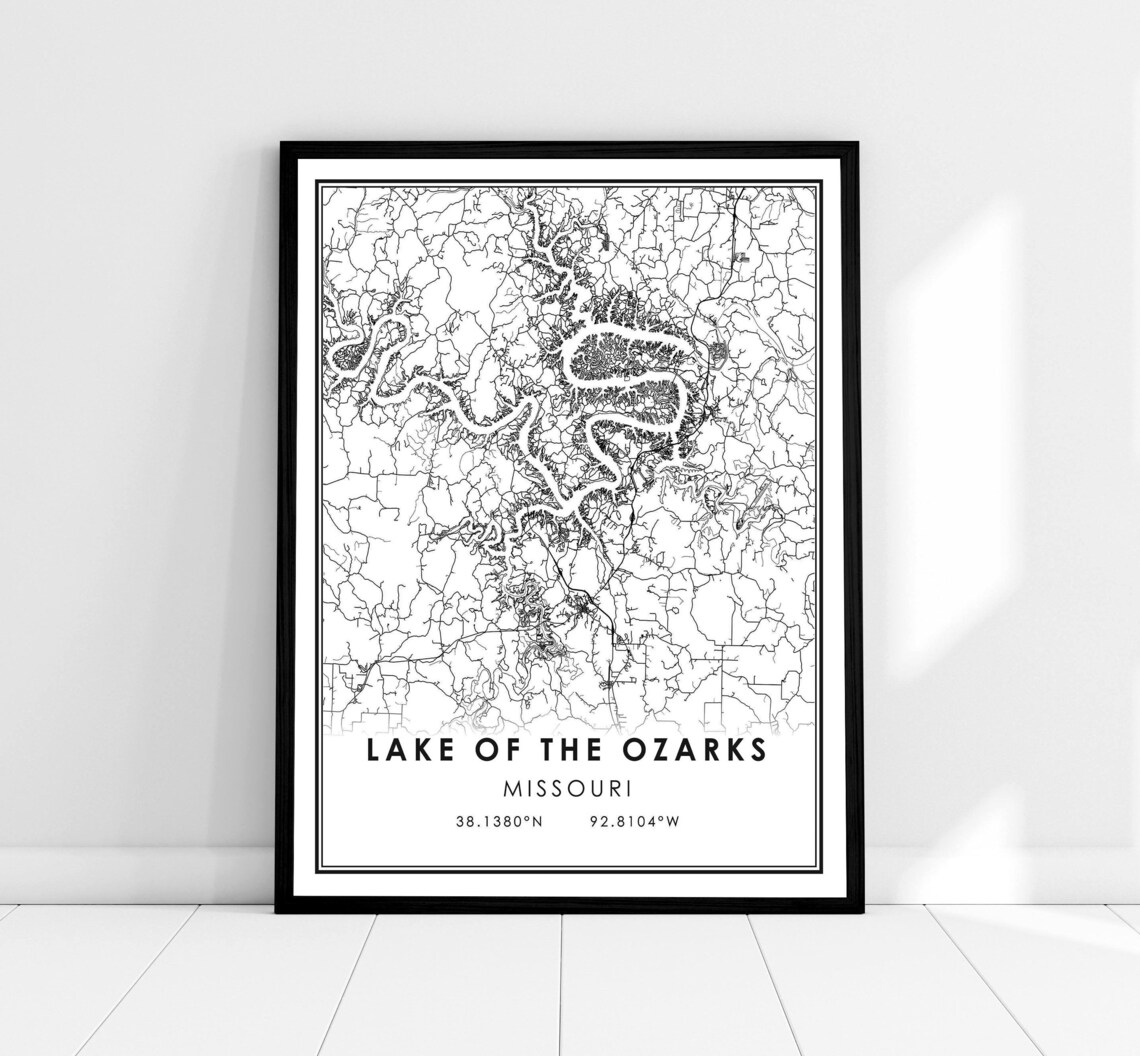 Lake Of The Ozarks Map Print, Missouri Travel Poster
