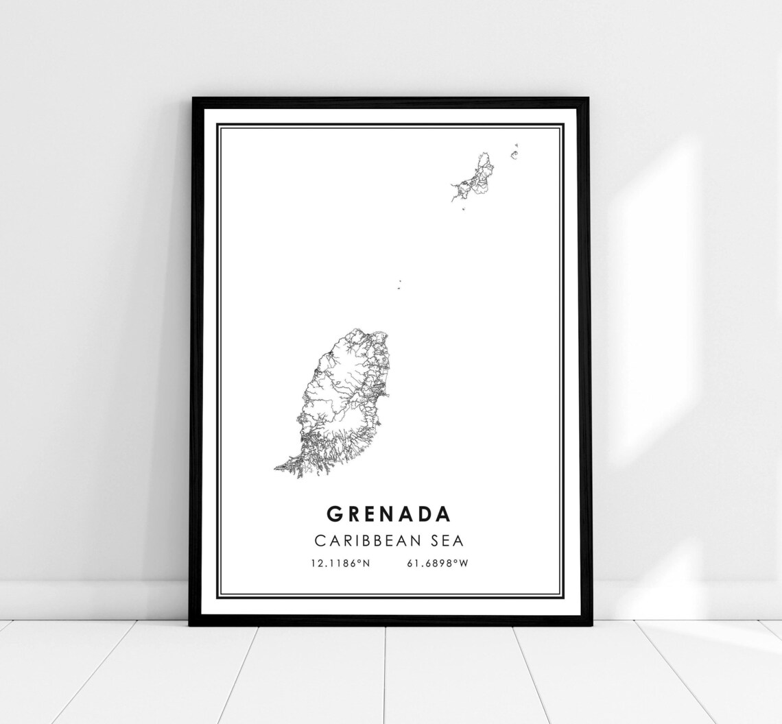 Grenada Map Poster, Caribbean Travel Print