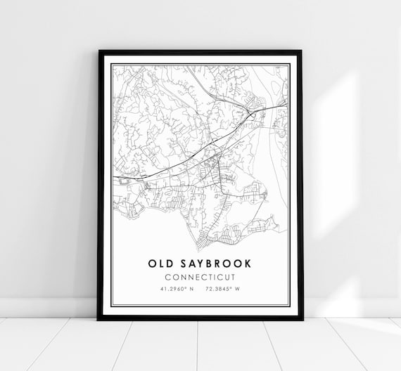 Old Saybrook Connecticut Minimalist Black and White City Map Poster