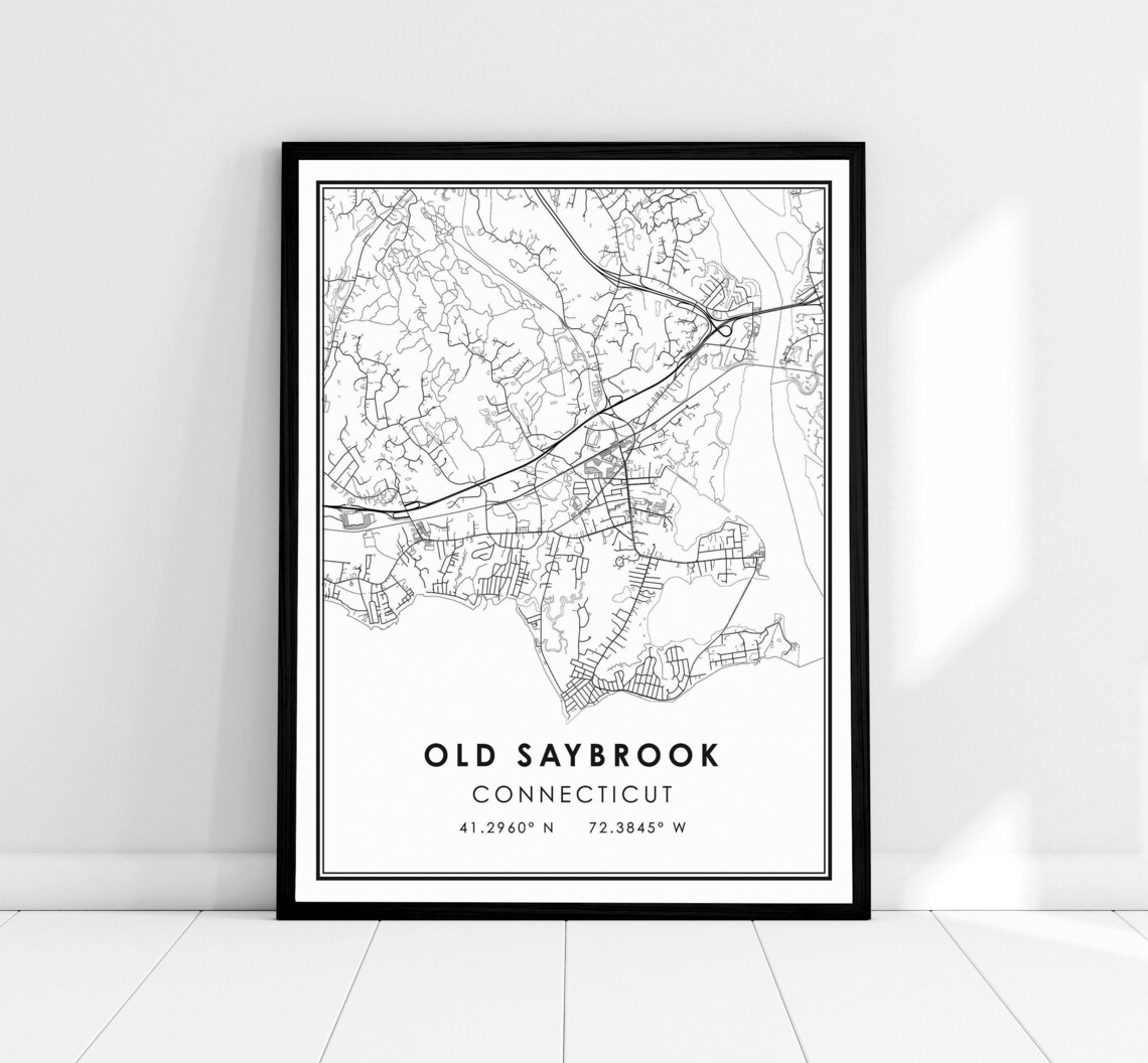 Old Saybrook Connecticut Minimalist Black and White City Map Poster