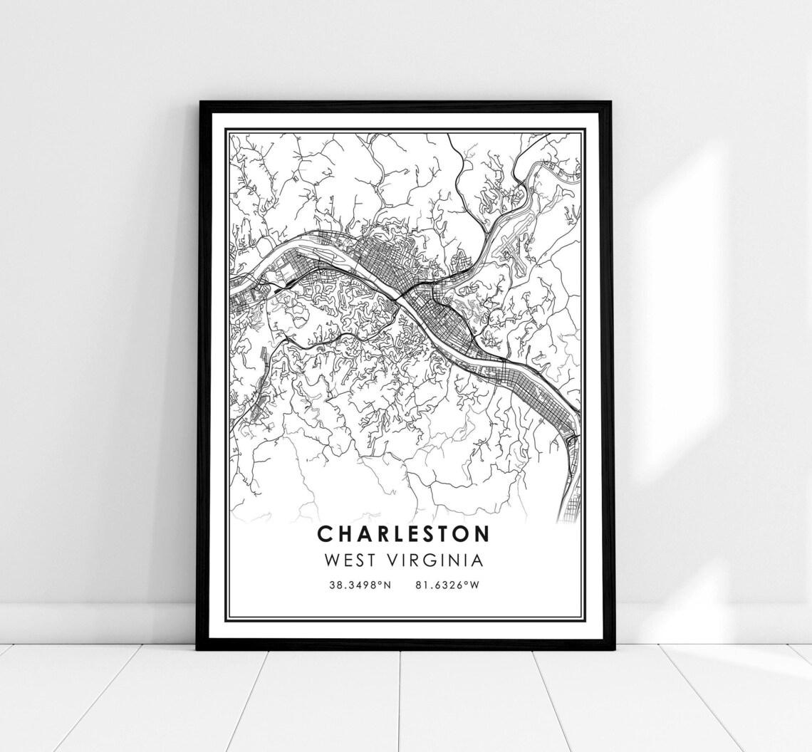 Charleston Map Art Print, West Virginia City