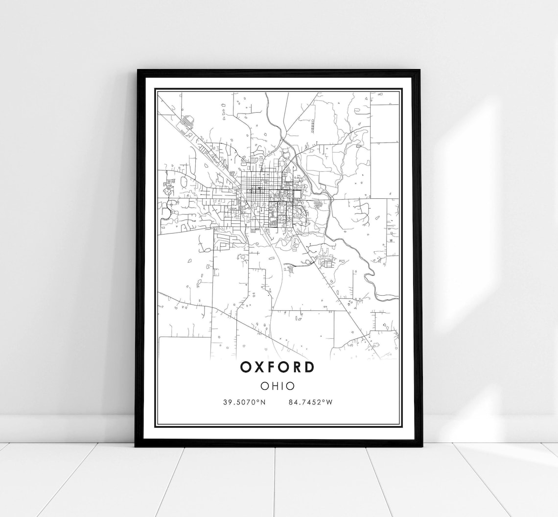 Oxford Map Poster Print, Ohio City Travel Map